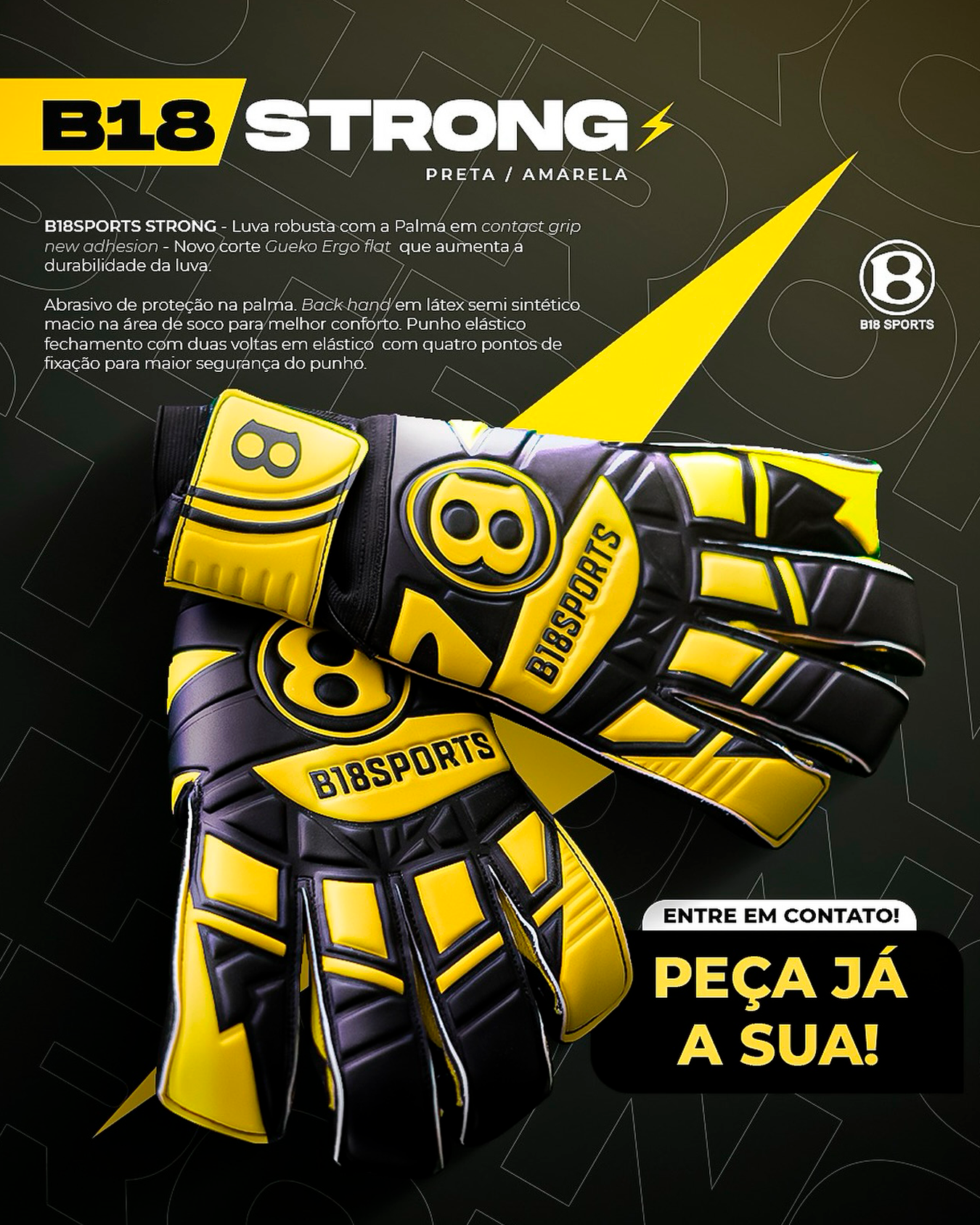 B18 Strong — luva preta/amarela
